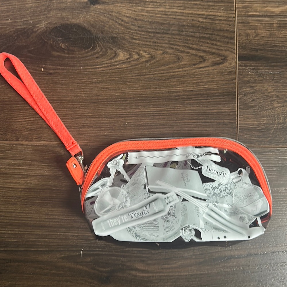 Benefit Cosmetics Makeup Bag - Transparent and neon orange/peach - brand new